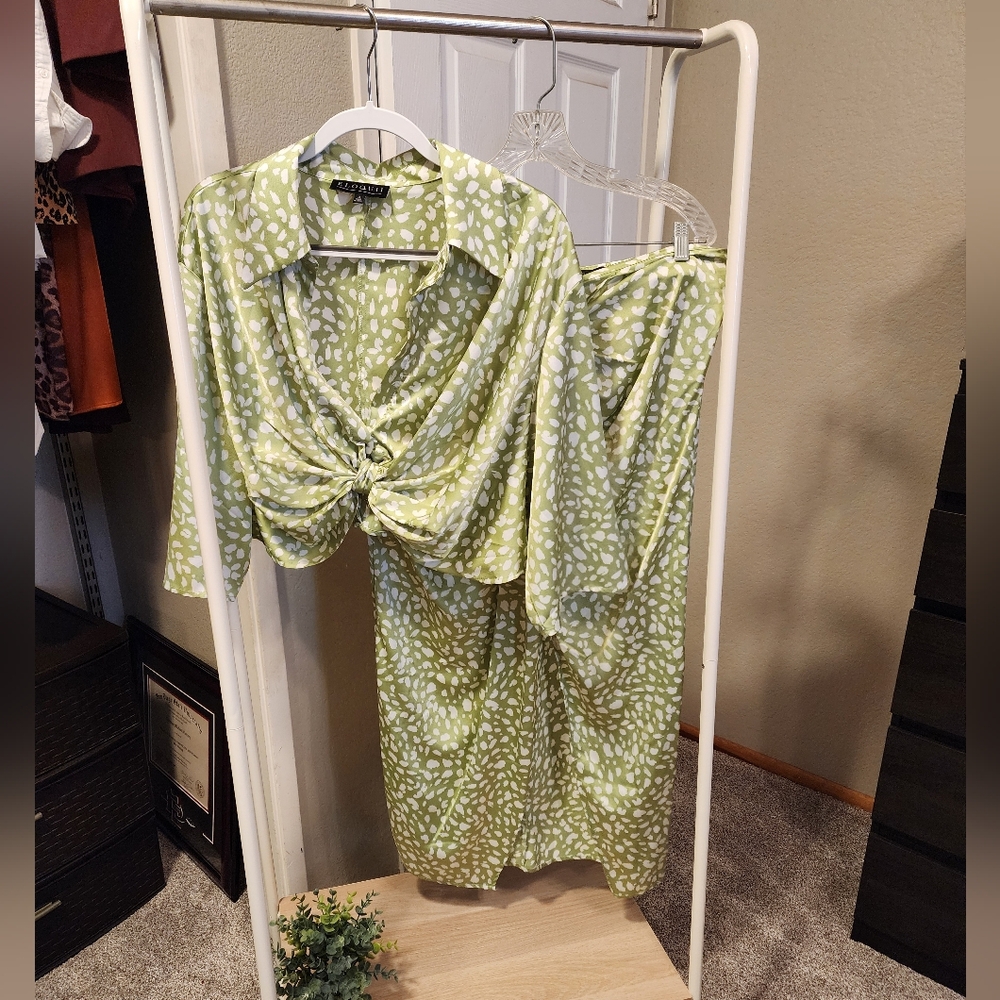 Eloquii Green Patterned Skirt Set